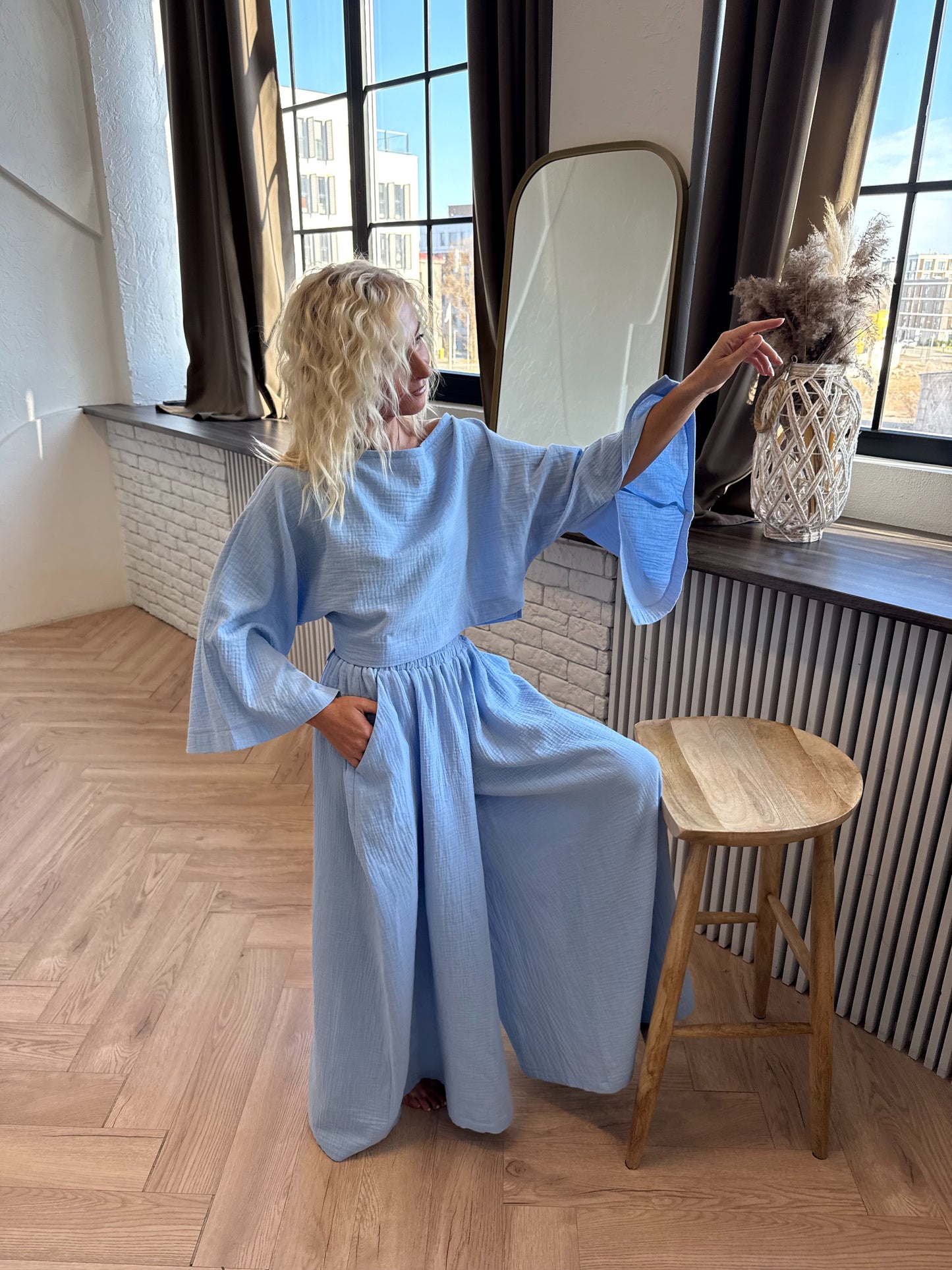 The Muslin Flow Set - Powder Blue
