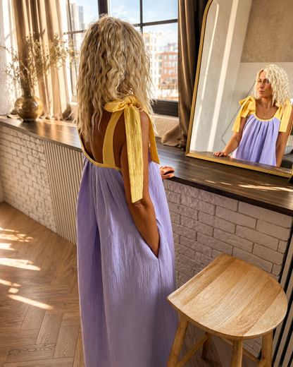 Muslin Travel Dress Lilac Lemon