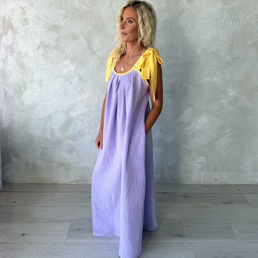 Muslin Travel Dress Lilac Lemon