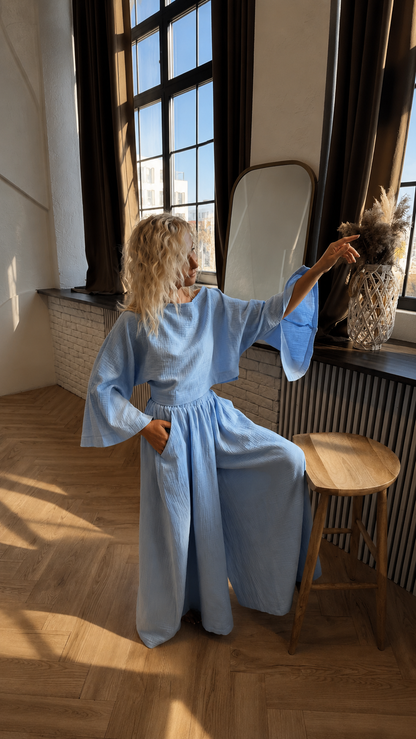 The Muslin Flow Set - Powder Blue