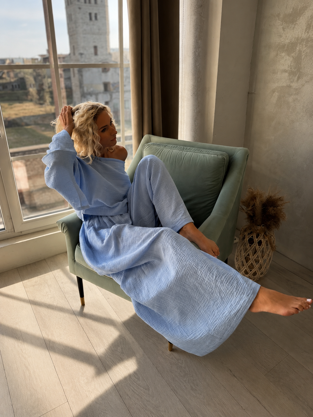 The Muslin Flow Set - Powder Blue