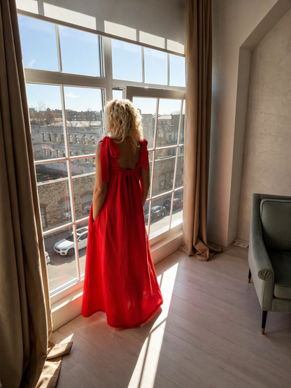 Muslin Travel Dress Ruby Red