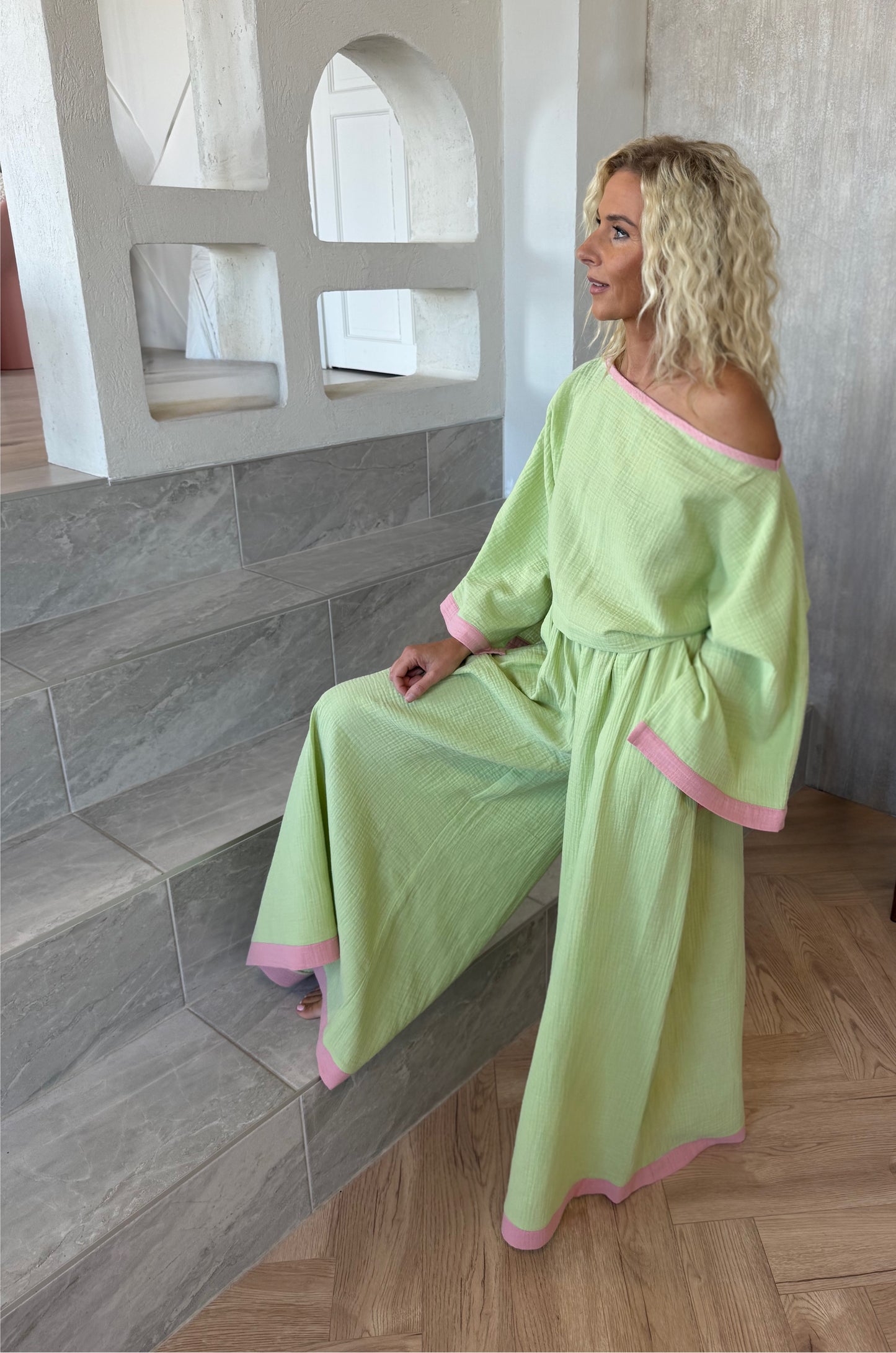 The Muslin Flow Set - Pistachio Rose