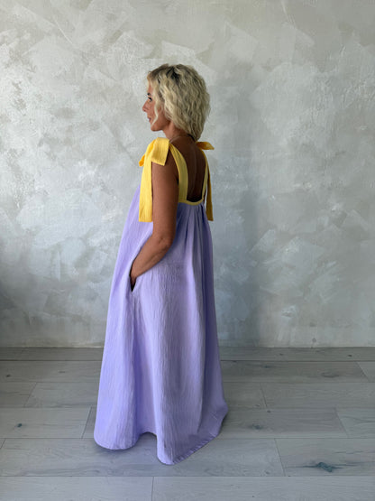 Muslin Travel Dress Lilac Lemon