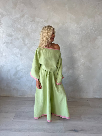 The Muslin Flow Set - Pistachio Rose