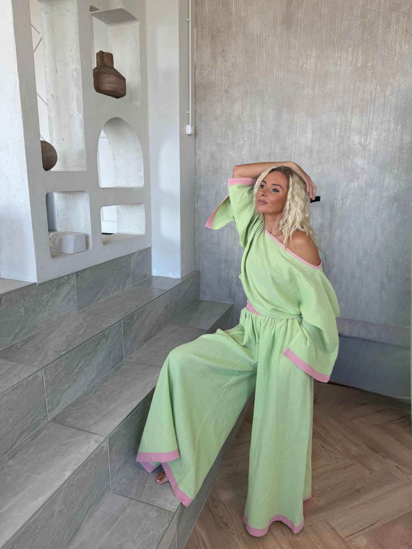 The Muslin Flow Set - Pistachio Rose