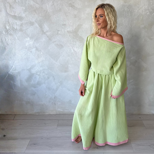 The Muslin Flow Set - Pistachio Rose