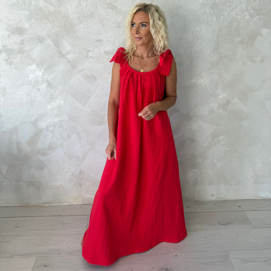 Muslin Travel Dress Ruby Red
