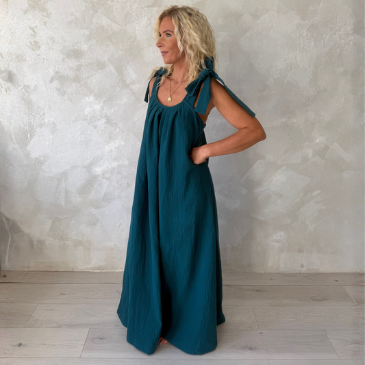 Muslin Travel Dress Dark Teal